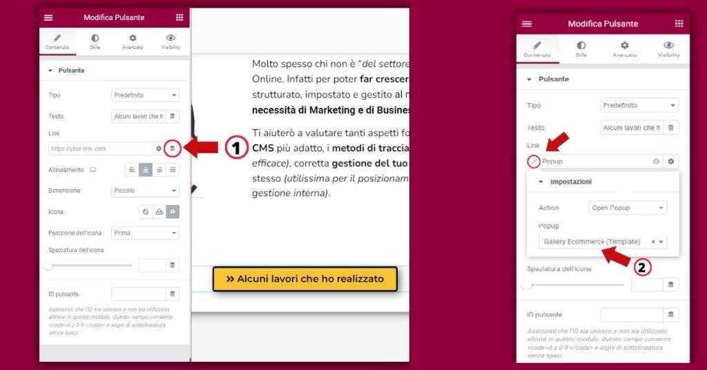 attivazione popup Elementor al click su un pulsante