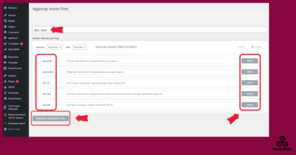 Aggiungi Font personalizzati Elementor