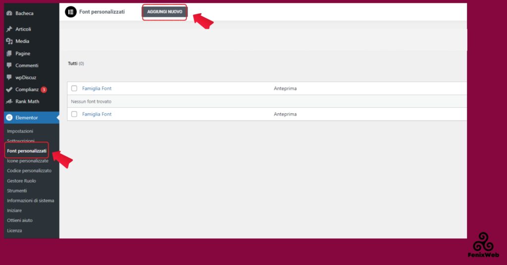 Font personalizzati Elementor