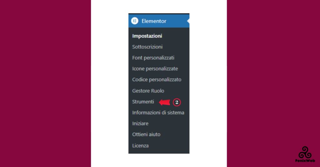 Menu strumenti Elementor